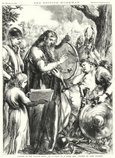 Alfred i det danska lägret; eller, ett ljus i en mörk tid (gravyr) av John Gilbert