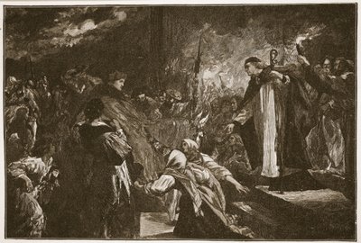 Kardinal Wolsey i Leicester Abbey, illustration från "The Church of England: A History for the People" av H.D.M. Spence-Jones, pub. ca 1910 (sepiafoto). av John Gilbert
