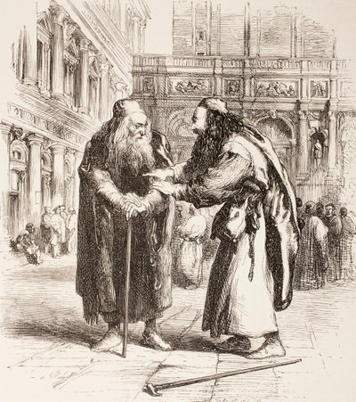 Illustration til The Merchant of Venice, Shylock og Tubal mødes på gaden, akt III, Scene I, fra 