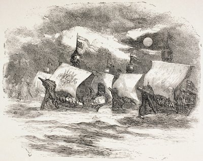 Kung Henrys flotta seglar till Frankrike, 1890 av John Gilbert