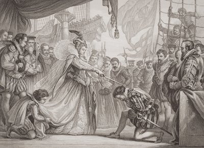 Dronning Elizabeth I (1530-1603) ridder Francis Drake (1540-96) fra 