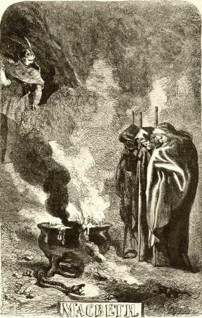 SHAKESPEARE - Macbeth - de tre häxorna av John Gilbert