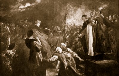 Kardinal Wolseys ankomst till Leicester Abbey, 1530, illustration från Hutchinsons "Story of the British Nation", ca 1920. av John Gilbert