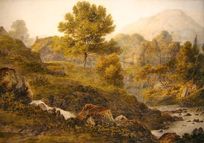 A Mountain Farmstead (akvarell på papper) av John Glover