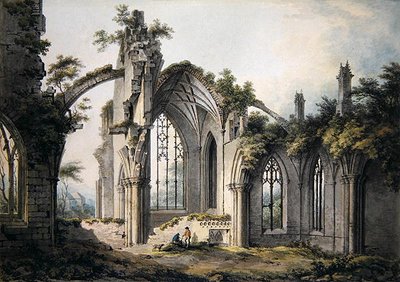 Melrose Abbey (akvarell på papper) av John Glover