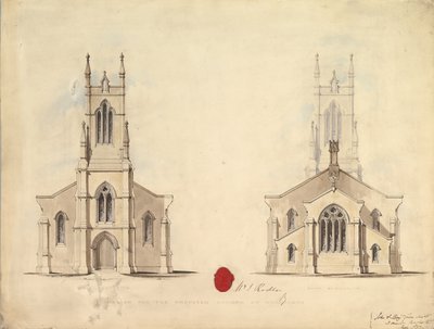Design för den föreslagna kyrkan i Middlesborough, 1837 av John Greenwood