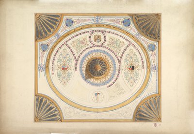 Design för tak med två porträtt och fläktstöd vid hörn, 1800-talet. av John Gregory Crace