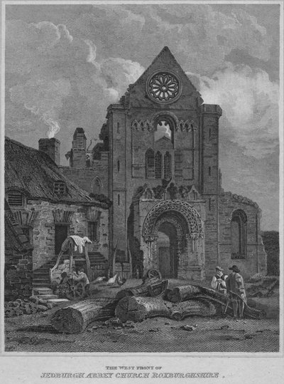 Västfronten av Jedburgh Abbey Church Roxburghshire, 1814 av John Greig