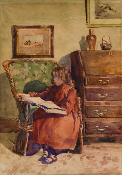 Flicka som sitter och läser (wc på papper) av John Guttridge Sykes