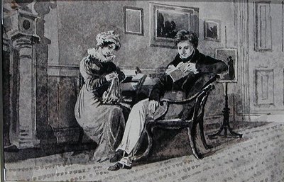Ett par i deras vardagsrum (penna och bläcktvätt på papper) av John Harden