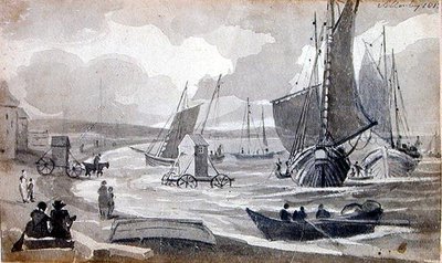 A Day at the Beach (penna- och bläcktvätt på papper) av John Harden