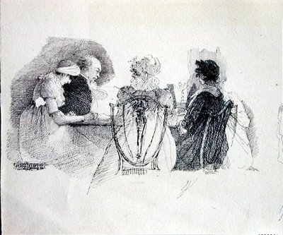 A Gathering at a Table (penna och bläck på papper) (detalj av 143433) av John Harden