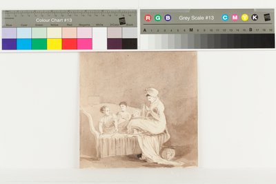 A Mother Sewing (penna och bläck på papper) av John Harden