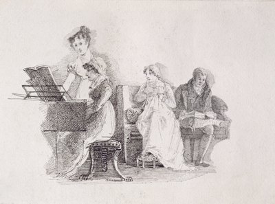 En musikalisk kväll (penna och bläck på papper) av John Harden