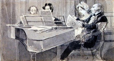 En musikalisk kväll (akvarell och gouache på papper) av John Harden