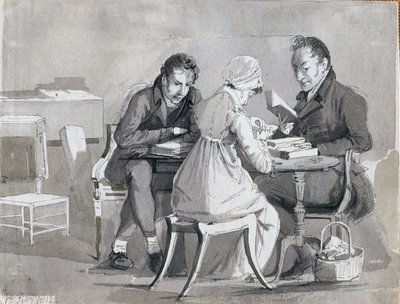 En kvällsläsning, 17 februari 1812 (penna- och bläcktvätt på papper) av John Harden