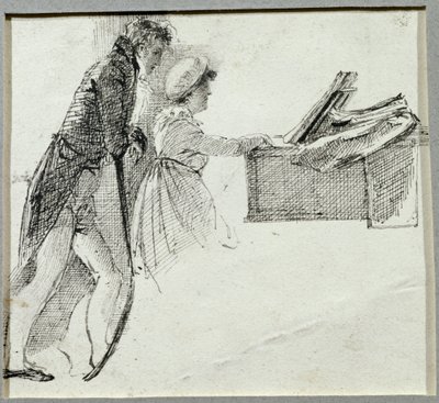 At the Piano (bläck på papper) av John Harden