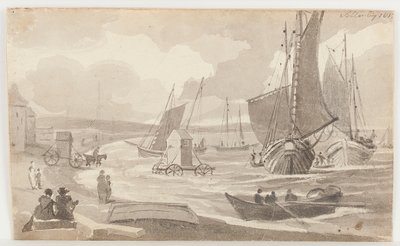 Badmaskiner i Allonby, Cumbria, 1812 (wc på papper) av John Harden