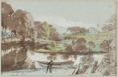 Brathay Hall från öst, Lake District, Cumbria, 1810 (wc på papper) av John Harden