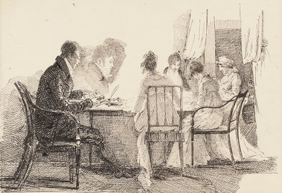 Interiör med sittande figurer, 1804-05 av John Harden
