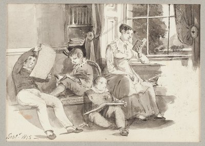 Jessy och tre barn, 1815 (wc på papper) av John Harden