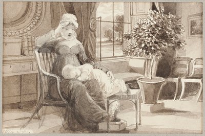 Mrs H med barnet John William, 1814 (wc på papper) av John Harden