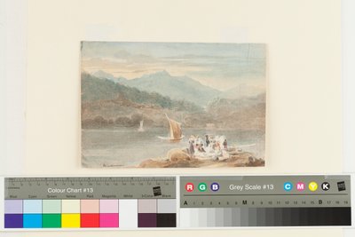 Picknick i Windermere med utsikt mot Brathay (wc på papper) av John Harden