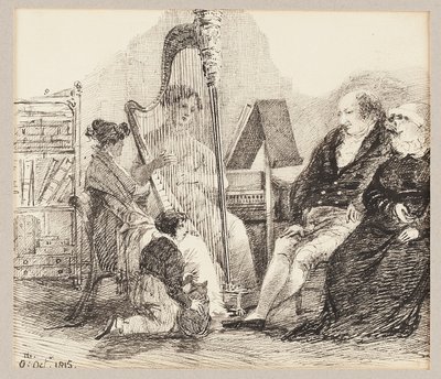 Spelar musik på harpan, 1815 av John Harden
