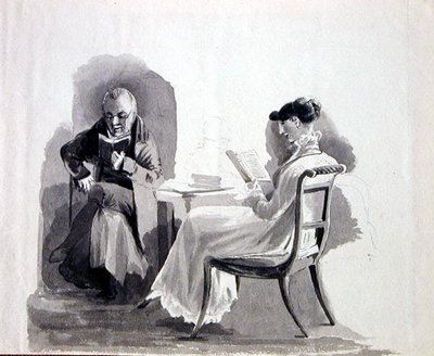 Läsning (penna och bläck på papper) av John Harden