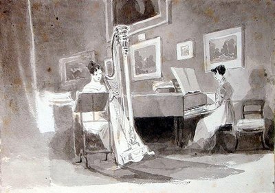 Duetten (penna- och bläcktvätt på papper) av John Harden
