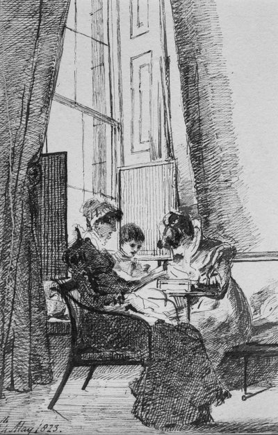 Three Women in a Georgian Interior, 24 maj 1823 (penna och bläck på papper) av John Harden