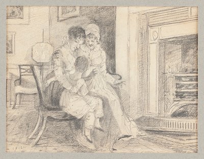 Tre vid elden, med John W 3 år gammal, 1812 av John Harden