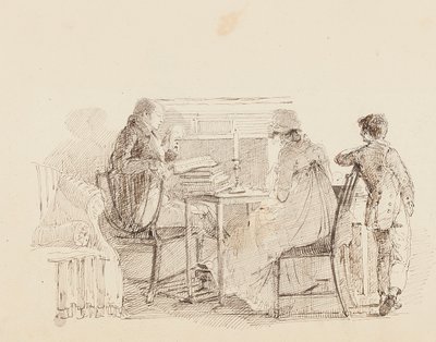 Tre vid den öppna spisen, 1805 av John Harden