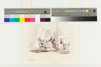 Two Gentlemen Drinking by the Fire (penna och bläck på papper) av John Harden
