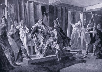 Mordförsök på kung Edwin av Northumbria 626 e.Kr av John Harris Valda