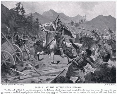 Basil II, vid strid nära Setania 1017AD av John Harris Valda