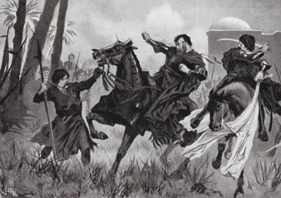 Sebastian I:s nederlag och död i slaget vid Alcazar (litografi) av John Harris Valda