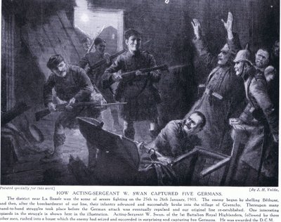 Hur tillförordnad sergeant W Swan fångade fem tyskar vid Givenchy januari 1915 av John Harris Valda