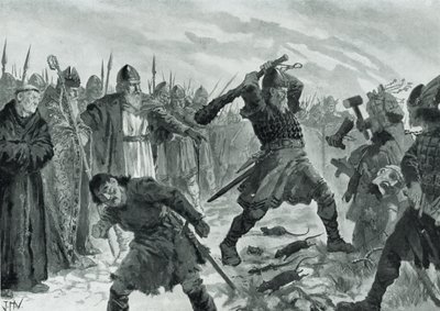 Kung Olav den helige bryter bilden av Guden Mor av John Harris Valda