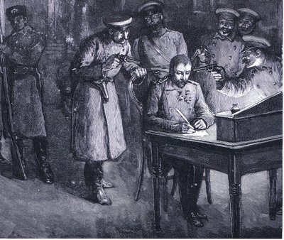 Prins Alexander undertecknar sin abdikation 1886, illustration från Hutchinsons History of the Nations VOL 4 c.1920-talet av John Harris Valda