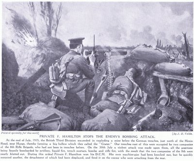 Menige F Hamilton tilldelades DCM för att ha stoppat fiendens bombattack i juli 1915 vid Hooge. av John Harris Valda
