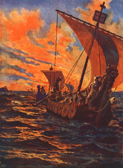 Vikingarnas återkomst (färglitografi) av John Harris Valda