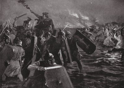 Den romerska attacken mot Anglesea (litografi) av John Harris Valda