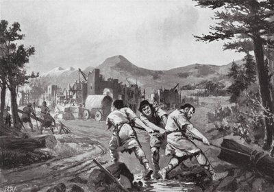 Vallachiska bergsmän som grundade en stad, 800-talet (litografi) av John Harris Valda