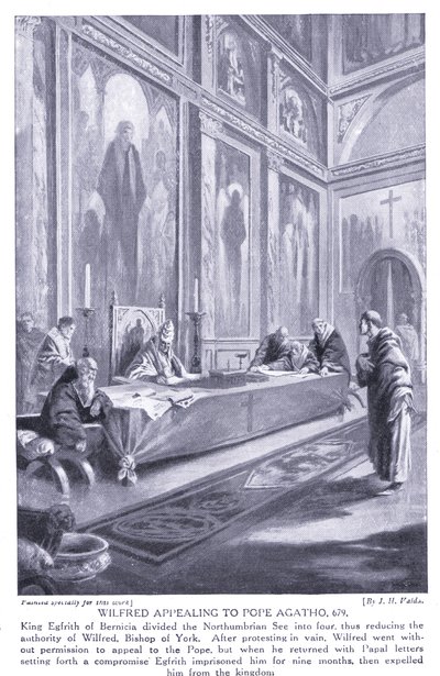 Wilfred vädjade till påven Agatho AD679, 1920-talet av John Harris Valda
