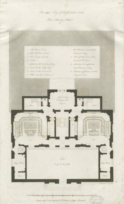 Stafford - Plan över huvudvåningen i Shire Hall: gravyr, nd [1794-1798] (tryck) av John Harvey