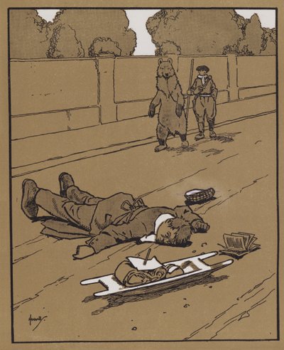 "För dagtid finns det inget som det goda gammaldags skyddet att skämma döda" (färg litho) av John Hassall