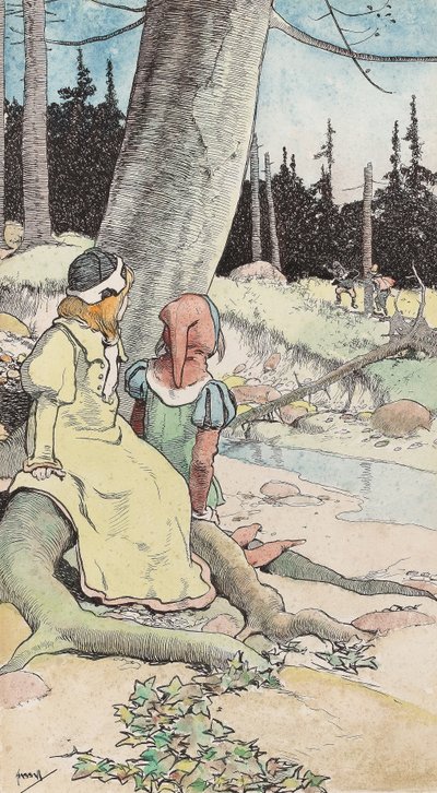 The Babes in the wood, ca 1900 (akvarell & penna & bläck på papper) av John Hassall