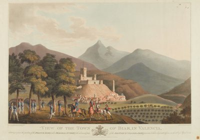 En vy över staden Briar, Valencia, graverad av Dubourg, 1814 (färgad akvatint) av John Heaviside Clark
