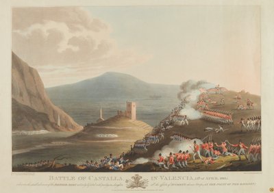 Slaget vid Castalla i Valencia den 13 april 1813, graverat av Dubourg, 1814 (färgad akvatint) av John Heaviside Clark